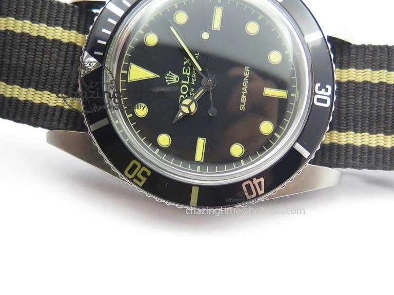 Strap SS Vintage On Dial Black A2836 Date Nylon No 1680 Submariner 0403